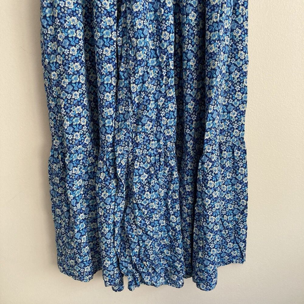 Aerie Smocked Waist Super Wide Leg Party Pants Womens Large Boho Blue Floral - Picture 3 of 7